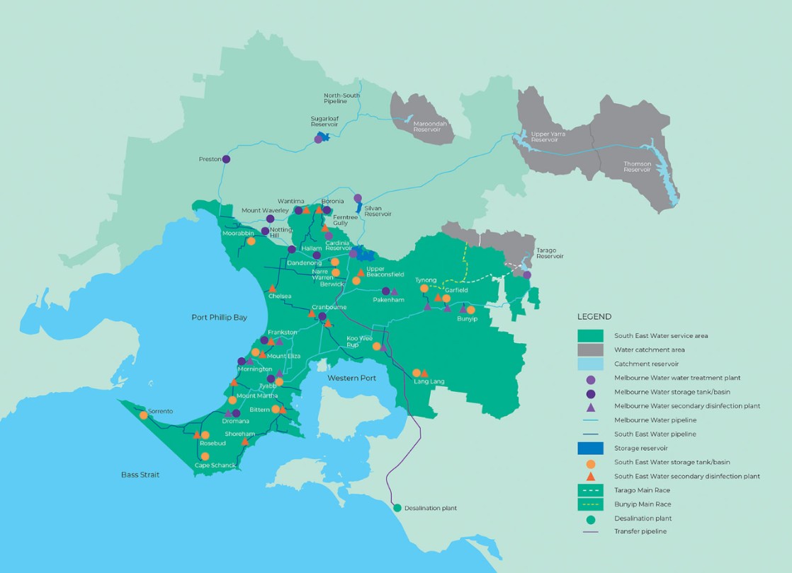 Map of South East Water service area